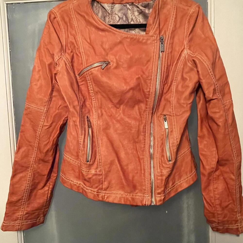 Rare Vintage Burnt Orange Vegan Leather Biker Motorcycle Jacket